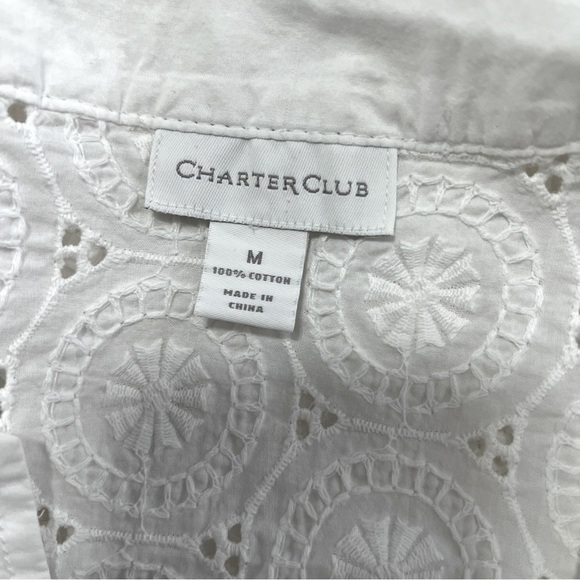 Charter Club Women’s Bohemian Eyelet Embroidered 100% Cotton V-Neck Tunic EUC - Picture 7 of 8